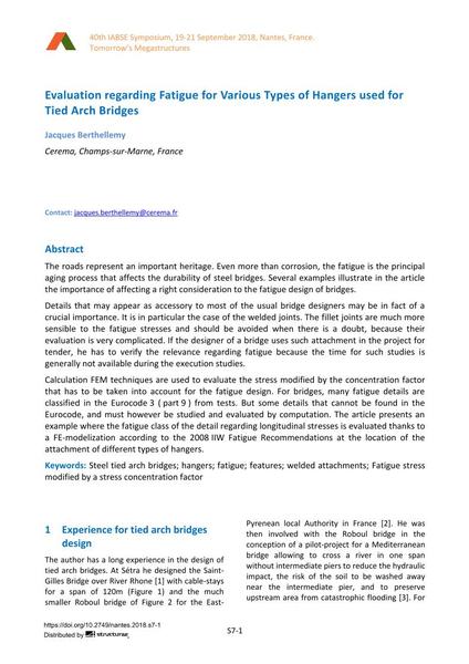  Evaluation regarding Fatigue for Various Types of Hangers used for Tied Arch Bridges